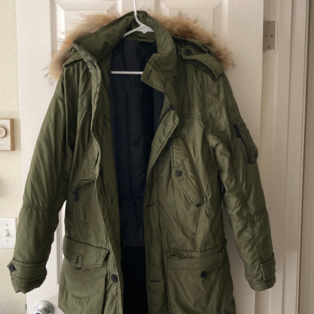 Men's Green Parka with Fur Hood